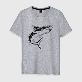 Мужская футболка хлопок с принтом Акула в Екатеринбурге, 100% хлопок | прямой крой, круглый вырез горловины, длина до линии бедер, слегка спущенное плечо. | shark | акула | акулы | жители | клыки | море | морские | океан | рыба