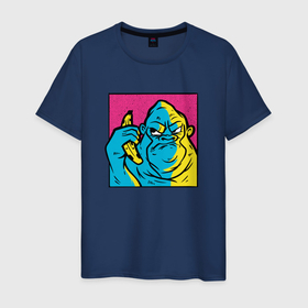 Мужская футболка хлопок с принтом Злая горилла с бананом в Петрозаводске, 100% хлопок | прямой крой, круглый вырез горловины, длина до линии бедер, слегка спущенное плечо. | banana | chimp | food | fruit | gorilla | harambe | retro | vintage | винтаж | гнилой банан | голубая горилла | горилла звонит по банану | еда | животные | мартышка | обезьяна | обезьяны | поп арт | примат | ретро | смартфон