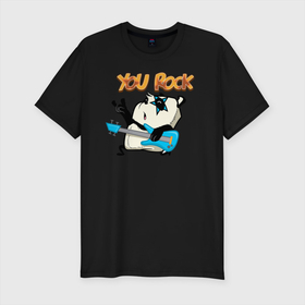 Мужская футболка хлопок Slim с принтом Фил You Rock в Курске, 92% хлопок, 8% лайкра | приталенный силуэт, круглый вырез ворота, длина до линии бедра, короткий рукав | stickers | гитары | животные | милые | надписи | пушистые | рок