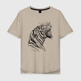Мужская футболка хлопок Oversize с принтом Чёрно белый рисунок тигра в Екатеринбурге, 100% хлопок | свободный крой, круглый ворот, “спинка” длиннее передней части | Тематика изображения на принте: art | black and white | hunter | pantera | panthera | predator | russian tiger | tiger | амурский тигр | большая киса | большая кошка | иллюстрация | красная книга | охотник | пантера | полосатый тигр | русский тигр | рык
