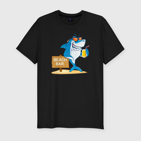 Мужская футболка хлопок Slim с принтом Акула в очках в Белгороде, 92% хлопок, 8% лайкра | приталенный силуэт, круглый вырез ворота, длина до линии бедра, короткий рукав | shark | акула | акулы | жители | клыки | море | морские | океан | рыба