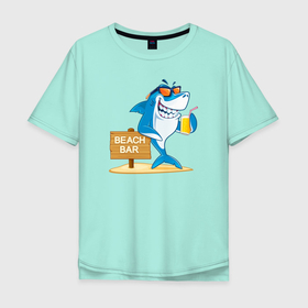 Мужская футболка хлопок Oversize с принтом Акула в очках в Белгороде, 100% хлопок | свободный крой, круглый ворот, “спинка” длиннее передней части | shark | акула | акулы | жители | клыки | море | морские | океан | рыба