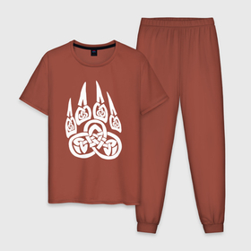 Мужская пижама хлопок с принтом Символ Велеса Медвежья лапа в Новосибирске, 100% хлопок | брюки и футболка прямого кроя, без карманов, на брюках мягкая резинка на поясе и по низу штанин
 | белый | вектор | велес | длань | животное | знак | иероглиф | изображение | когти | конечность | лапа | лого | логотип | медведь | медвежья | мишка | народ | отпечаток | россия | русский | русь | символ