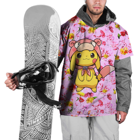 Накидка на куртку 3D с принтом Пикачу в цветочках в Кировске, 100% полиэстер |  | anime | picachu | pikachu | аниме | милый | пика | пикачу | покебол | покемон