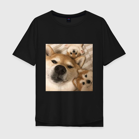 Мужская футболка хлопок Oversize с принтом Мем про собак в Белгороде, 100% хлопок | свободный крой, круглый ворот, “спинка” длиннее передней части | белый | игрушки мягкие | мем | милый | прикол | сиба ину | собака