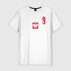 Мужская футболка хлопок Slim с принтом Lewandowski 9 в Белгороде, 92% хлопок, 8% лайкра | приталенный силуэт, круглый вырез ворота, длина до линии бедра, короткий рукав | football | польша | польша футбол | футбол | футбольный клуб | футбольшый клуб польши