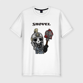 Мужская футболка хлопок Slim с принтом Shovel в Петрозаводске, 92% хлопок, 8% лайкра | приталенный силуэт, круглый вырез ворота, длина до линии бедра, короткий рукав | shovel | warhammer | вархамер | криг | лопата