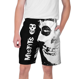 Мужские шорты 3D с принтом MISFITS [1] в Екатеринбурге,  полиэстер 100% | прямой крой, два кармана без застежек по бокам. Мягкая трикотажная резинка на поясе, внутри которой широкие завязки. Длина чуть выше колен | misfits | music | rock | мисфитс | музыка | рок