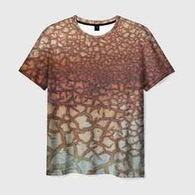Мужская футболка 3D с принтом Пустынные Трещины в Новосибирске, 100% полиэфир | прямой крой, круглый вырез горловины, длина до линии бедер | линии | лучшее | полосы | природа | пустыня | топ | тренды | трещины