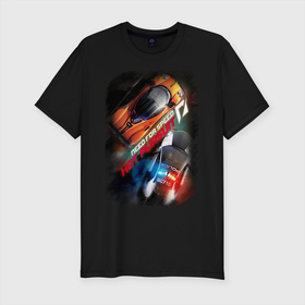 Мужская футболка хлопок Slim с принтом Need for Speed Hot Pursuit в Санкт-Петербурге, 92% хлопок, 8% лайкра | приталенный силуэт, круглый вырез ворота, длина до линии бедра, короткий рукав | hot pursuit | need for speed hot pursuit | nfs | nfs2010. | нфс