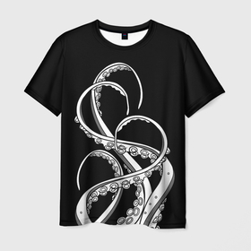 Мужская футболка 3D с принтом Octopus Black and White , 100% полиэфир | прямой крой, круглый вырез горловины, длина до линии бедер | fish | kraken | ocean spirit | octopus | sea | summer | вода | водный мир | животные | зверь | кальмар | кракен | лето | монстр | море | морская живность | морские обитатели | осьминог | отпуск | рыба | черно белый | чуд