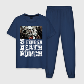 Мужская пижама хлопок с принтом Five Finger Death Punch в Новосибирске, 100% хлопок | брюки и футболка прямого кроя, без карманов, на брюках мягкая резинка на поясе и по низу штанин
 | groove metal | group | rock | грув металл | группа | рок
