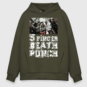 Мужское худи Oversize хлопок с принтом Five Finger Death Punch в Новосибирске, френч-терри — 70% хлопок, 30% полиэстер. Мягкий теплый начес внутри —100% хлопок | боковые карманы, эластичные манжеты и нижняя кромка, капюшон на магнитной кнопке | groove metal | group | rock | грув металл | группа | рок