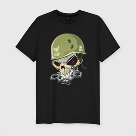 Мужская футболка хлопок Slim с принтом Five Finger Death Punch , 92% хлопок, 8% лайкра | приталенный силуэт, круглый вырез ворота, длина до линии бедра, короткий рукав | fangs | groove metal | group | helmet | jaw | rock | грув металл | группа | клыки | пасть | рок | череп | шлем