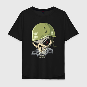 Мужская футболка хлопок Oversize с принтом Five Finger Death Punch в Кировске, 100% хлопок | свободный крой, круглый ворот, “спинка” длиннее передней части | fangs | groove metal | group | helmet | jaw | rock | грув металл | группа | клыки | пасть | рок | череп | шлем