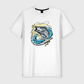 Мужская футболка хлопок Slim с принтом Рыбалка в Белгороде, 92% хлопок, 8% лайкра | приталенный силуэт, круглый вырез ворота, длина до линии бедра, короткий рукав | fish | fishing | ловит рыбу | рыба | рыбалка | рыбацкие | рыбачит | удочка