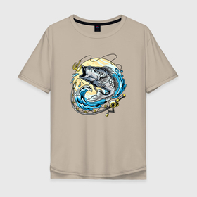 Мужская футболка хлопок Oversize с принтом Рыбалка в Белгороде, 100% хлопок | свободный крой, круглый ворот, “спинка” длиннее передней части | fish | fishing | ловит рыбу | рыба | рыбалка | рыбацкие | рыбачит | удочка
