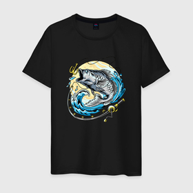 Мужская футболка хлопок с принтом Рыбалка в Санкт-Петербурге, 100% хлопок | прямой крой, круглый вырез горловины, длина до линии бедер, слегка спущенное плечо. | fish | fishing | ловит рыбу | рыба | рыбалка | рыбацкие | рыбачит | удочка