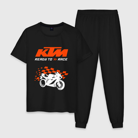 Мужская пижама хлопок с принтом KTM MOTORCYCLES / КТМ МОТОЦИКЛЫ в Санкт-Петербурге, 100% хлопок | брюки и футболка прямого кроя, без карманов, на брюках мягкая резинка на поясе и по низу штанин
 | Тематика изображения на принте: ktm | ktm duke | motorcycle. | байк | байкер | ктм | ктм дюк | мотоспорт | мототехника | мотоцикл | мотоциклист | скутер
