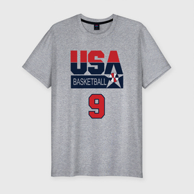 Мужская футболка хлопок Slim с принтом USA Basketball в городе Новоалтайск, 92% хлопок, 8% лайкра | приталенный силуэт, круглый вырез ворота, длина до линии бедра, короткий рукав | basketball | game | nba | sport | streetball | usa | баскетбол | баскетболист | игра | игрок | мяч | нба | спорт | стритбол | сша | тренер
