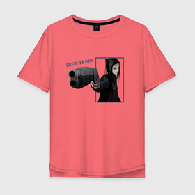 Мужская футболка хлопок Oversize с принтом Риэл Мэйер (Эрго Прокси) в Тюмени, 100% хлопок | свободный крой, круглый ворот, “спинка” длиннее передней части | ergo proxy | аниме | надпись | пистолет | риэл мэйер | черные волосы