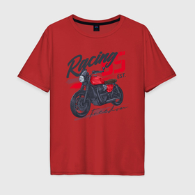 Мужская футболка хлопок Oversize с принтом Racing 85 freedom в Тюмени, 100% хлопок | свободный крой, круглый ворот, “спинка” длиннее передней части | bike | custom | байк | байкер | кастом | мото | мотокросс | мотоцикл | скорость