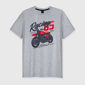 Мужская футболка хлопок Slim с принтом Racing 85 freedom в Тюмени, 92% хлопок, 8% лайкра | приталенный силуэт, круглый вырез ворота, длина до линии бедра, короткий рукав | bike | custom | байк | байкер | кастом | мото | мотокросс | мотоцикл | скорость