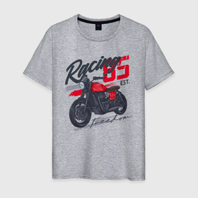 Мужская футболка хлопок с принтом Racing 85 freedom в Курске, 100% хлопок | прямой крой, круглый вырез горловины, длина до линии бедер, слегка спущенное плечо. | bike | custom | байк | байкер | кастом | мото | мотокросс | мотоцикл | скорость