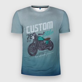 Мужская футболка 3D спортивная с принтом Custom Bike в Петрозаводске, 100% полиэстер с улучшенными характеристиками | приталенный силуэт, круглая горловина, широкие плечи, сужается к линии бедра | Тематика изображения на принте: bike | custom | байк | байкер | кастом | мото | мотокросс | мотоцикл | скорость