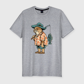 Мужская футболка хлопок Slim с принтом Кот рыбак в Екатеринбурге, 92% хлопок, 8% лайкра | приталенный силуэт, круглый вырез ворота, длина до линии бедра, короткий рукав | fish | кот | море | морские | рыба | рыбак | рыбалка | рыбки | рыбы