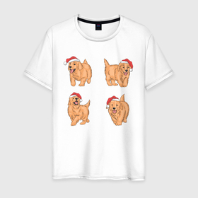 Мужская футболка хлопок с принтом Рождественский пес , 100% хлопок | прямой крой, круглый вырез горловины, длина до линии бедер, слегка спущенное плечо. | лабрадор | праздник | рождество | собака | щенок