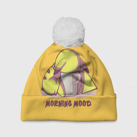Шапка 3D c помпоном с принтом Pikachu morning mood , 100% полиэстер | универсальный размер, печать по всей поверхности изделия | morning | pikachu | pokemon | кофе | настроение | пикачу | покемон | утро