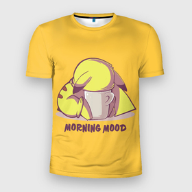Мужская футболка 3D Slim с принтом Pikachu morning mood в Петрозаводске, 100% полиэстер с улучшенными характеристиками | приталенный силуэт, круглая горловина, широкие плечи, сужается к линии бедра | morning | pikachu | pokemon | кофе | настроение | пикачу | покемон | утро