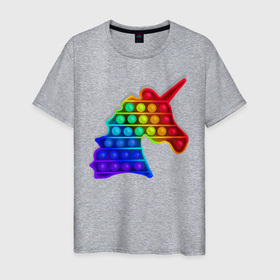Мужская футболка хлопок с принтом Единорог, поп-ит, симпл-димпл в Белгороде, 100% хлопок | прямой крой, круглый вырез горловины, длина до линии бедер, слегка спущенное плечо. | pop it | rainbow | unicorn | единорог | поп ит | радуга | симпл димпл