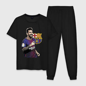 Мужская пижама хлопок с принтом Lionel Messi   Barcelona   Argentina в Курске, 100% хлопок | брюки и футболка прямого кроя, без карманов, на брюках мягкая резинка на поясе и по низу штанин
 | barcelona | football | forward | messi | star | барселона | звезда | месси | нападающий | форвард | футбол