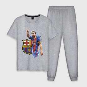 Мужская пижама хлопок с принтом Lionel Messi   Barcelona   Argentina в Новосибирске, 100% хлопок | брюки и футболка прямого кроя, без карманов, на брюках мягкая резинка на поясе и по низу штанин
 | barcelona | football | forward | messi | star | барселона | звезда | месси | нападающий | форвард | футбол