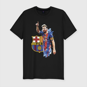 Мужская футболка хлопок Slim с принтом Lionel Messi   Barcelona   Argentina в Курске, 92% хлопок, 8% лайкра | приталенный силуэт, круглый вырез ворота, длина до линии бедра, короткий рукав | barcelona | football | forward | messi | star | барселона | звезда | месси | нападающий | форвард | футбол