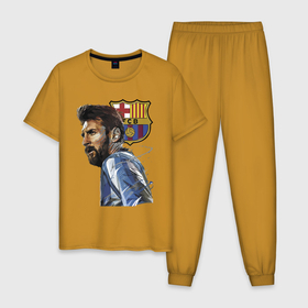 Мужская пижама хлопок с принтом Lionel Messi   Barcelona   Argentina   Striker в Курске, 100% хлопок | брюки и футболка прямого кроя, без карманов, на брюках мягкая резинка на поясе и по низу штанин
 | barcelona | football | forward | messi | star | барселона | звезда | месси | нападающий | форвард | футбол