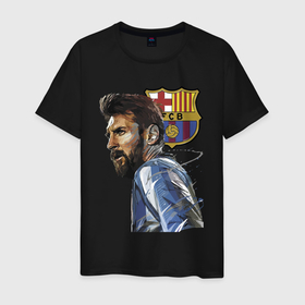 Мужская футболка хлопок с принтом Lionel Messi   Barcelona   Argentina   Striker в Санкт-Петербурге, 100% хлопок | прямой крой, круглый вырез горловины, длина до линии бедер, слегка спущенное плечо. | Тематика изображения на принте: barcelona | football | forward | messi | star | барселона | звезда | месси | нападающий | форвард | футбол