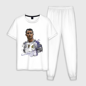 Мужская пижама хлопок с принтом Cristiano Ronaldo   Manchester United   Portugal в Тюмени, 100% хлопок | брюки и футболка прямого кроя, без карманов, на брюках мягкая резинка на поясе и по низу штанин
 | football | forward | ronaldo | star | звезда | роналдо | форвард | футбол