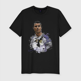 Мужская футболка хлопок Slim с принтом Cristiano Ronaldo   Manchester United   Portugal в Тюмени, 92% хлопок, 8% лайкра | приталенный силуэт, круглый вырез ворота, длина до линии бедра, короткий рукав | football | forward | ronaldo | star | звезда | роналдо | форвард | футбол