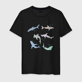 Мужская футболка хлопок с принтом Акулы разные в Екатеринбурге, 100% хлопок | прямой крой, круглый вырез горловины, длина до линии бедер, слегка спущенное плечо. | shark | акула | акулы | жители | клыки | море | морские | океан | рыба