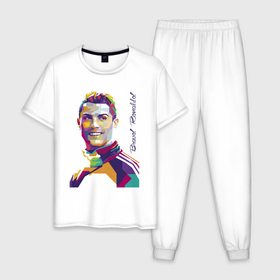 Мужская пижама хлопок с принтом Bravo Ronaldo в Санкт-Петербурге, 100% хлопок | брюки и футболка прямого кроя, без карманов, на брюках мягкая резинка на поясе и по низу штанин
 | football | forward | ronaldo | star | звезда | роналдо | форвард | футбол