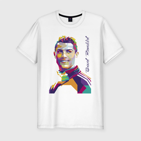 Мужская футболка хлопок Slim с принтом Bravo Ronaldo в Санкт-Петербурге, 92% хлопок, 8% лайкра | приталенный силуэт, круглый вырез ворота, длина до линии бедра, короткий рукав | football | forward | ronaldo | star | звезда | роналдо | форвард | футбол