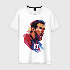 Мужская футболка хлопок с принтом Lionel Messi   Barcelona   Argentina   Football в Белгороде, 100% хлопок | прямой крой, круглый вырез горловины, длина до линии бедер, слегка спущенное плечо. | barcelona | football | forward | messi | star | барселона | звезда | месси | нападающий | форвард | футбол