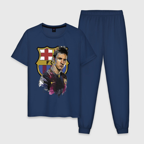 Мужская пижама хлопок с принтом Lionel Messi, Barcelona в Тюмени, 100% хлопок | брюки и футболка прямого кроя, без карманов, на брюках мягкая резинка на поясе и по низу штанин
 | barcelona | football | forward | messi | star | барселона | звезда | месси | нападающий | форвард | футбол