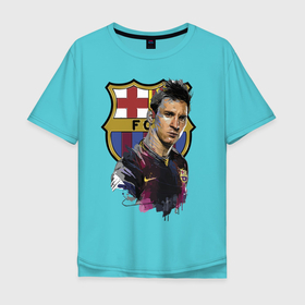 Мужская футболка хлопок Oversize с принтом Lionel Messi, Barcelona в Тюмени, 100% хлопок | свободный крой, круглый ворот, “спинка” длиннее передней части | barcelona | football | forward | messi | star | барселона | звезда | месси | нападающий | форвард | футбол