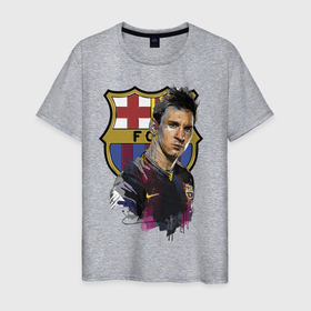 Мужская футболка хлопок с принтом Lionel Messi, Barcelona в Белгороде, 100% хлопок | прямой крой, круглый вырез горловины, длина до линии бедер, слегка спущенное плечо. | barcelona | football | forward | messi | star | барселона | звезда | месси | нападающий | форвард | футбол