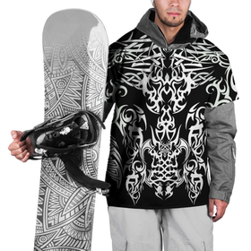 Накидка на куртку 3D с принтом ТАТУ ЧЕРНО БЕЛОЕ УЗОР в Тюмени, 100% полиэстер |  | готы | рок | тату | трайбл | узор | черно белое