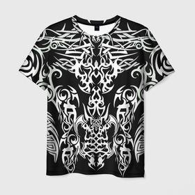 Мужская футболка 3D с принтом ТАТУ ЧЕРНО БЕЛОЕ УЗОР в Санкт-Петербурге, 100% полиэфир | прямой крой, круглый вырез горловины, длина до линии бедер | готы | рок | тату | трайбл | узор | черно белое